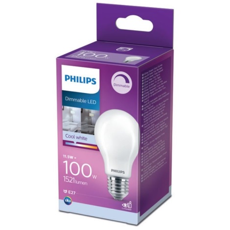 LED Ściemnialna żarówka Philips A60 E27/11,5W/230V 4000K