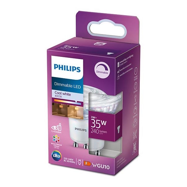 LED Ściemnialna żarówka Philips GU10/3W/230V 4000K CRI 90