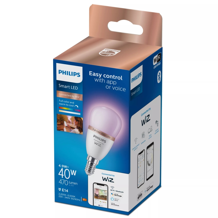 Ściemnialna żarówka LED RGB Philips SMART P45 E14/4,9W/230V 2200-6500K CRI 90