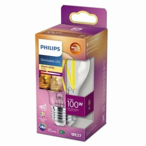 LED Ściemnialna żarówka Philips Warm Glow E27/11,5W/230V 2200-2700K