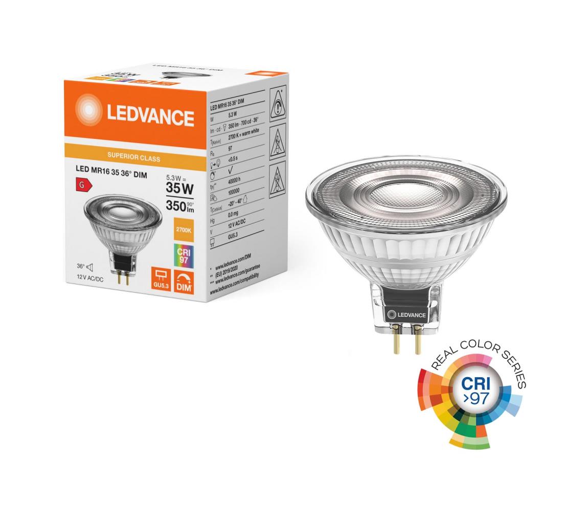 LED ściemnialna żarówka reflektorowa MR16 GU5,3/5,3W/12V 2700K 36° CRI 97 - Ledvance