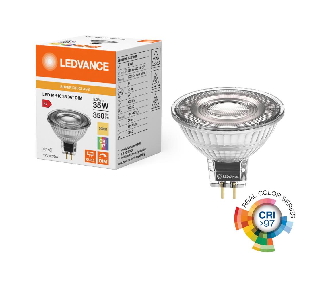LED ściemnialna żarówka reflektorowa MR16 GU5,3/5,3W/12V 3000K 36° CRI 97 - Ledvance