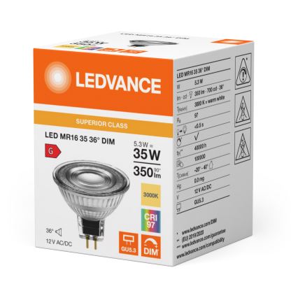 Ściemnialna żarówka reflektorowa LED MR16 GU5,3/5,3W/12V 3000K 36° CRI 97 - Ledvance