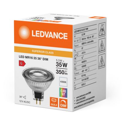 LED Ściemnialna żarówka reflektorowa MR16 GU5,3/5,3W/12V 4000K 36° CRI 97 - Ledvance