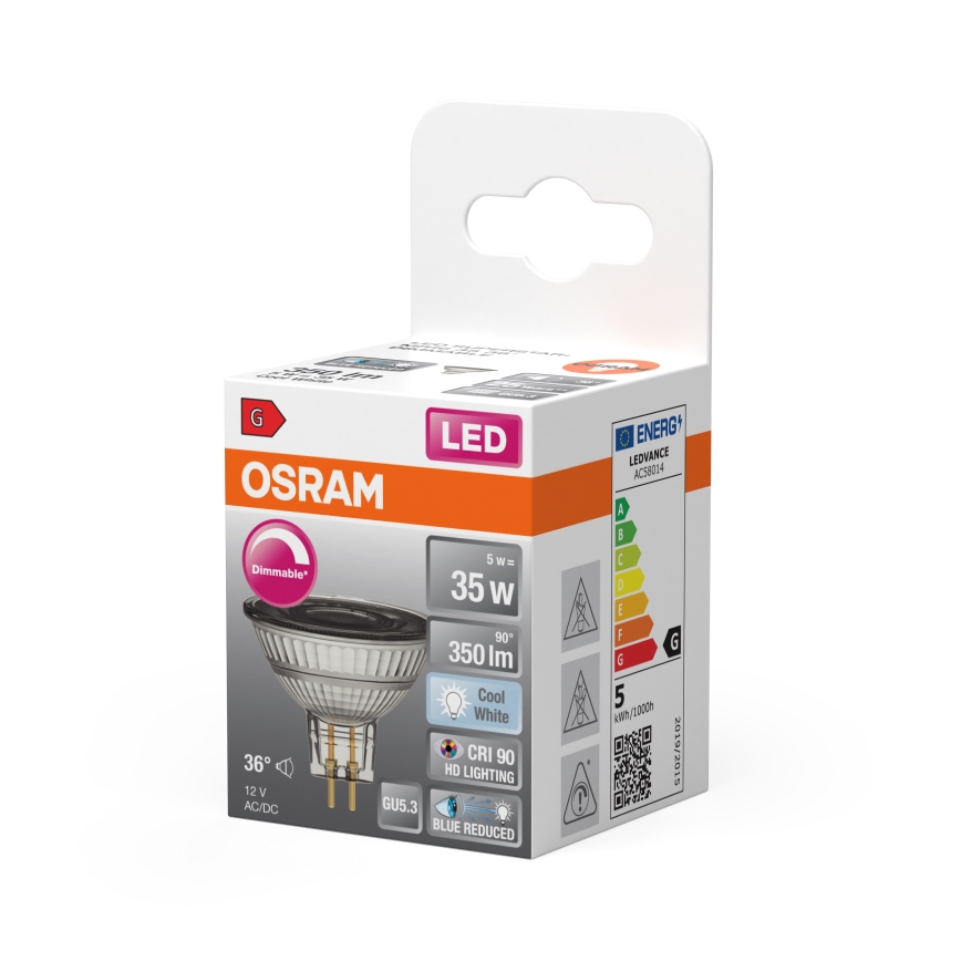 LED ściemnialna żarówka reflektorowa MR16 GU5,3/5W/12V 4000K 36° CRI 90 - Osram