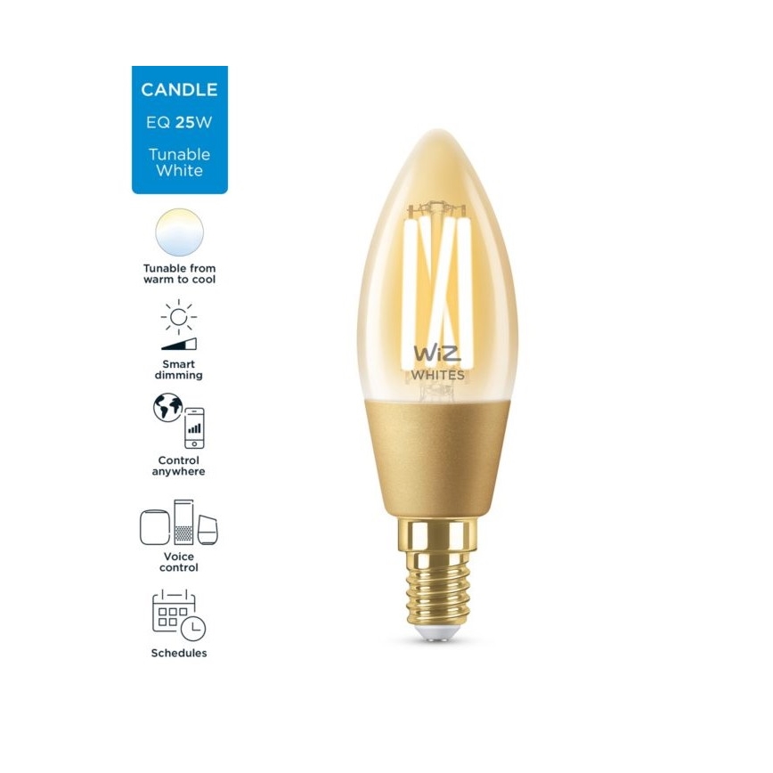 LED Ściemnialna żarówka VINTAGE FILAMENT C35 E14/4,9W/230V 2000-5000K CRI 90 Wi-Fi - WiZ