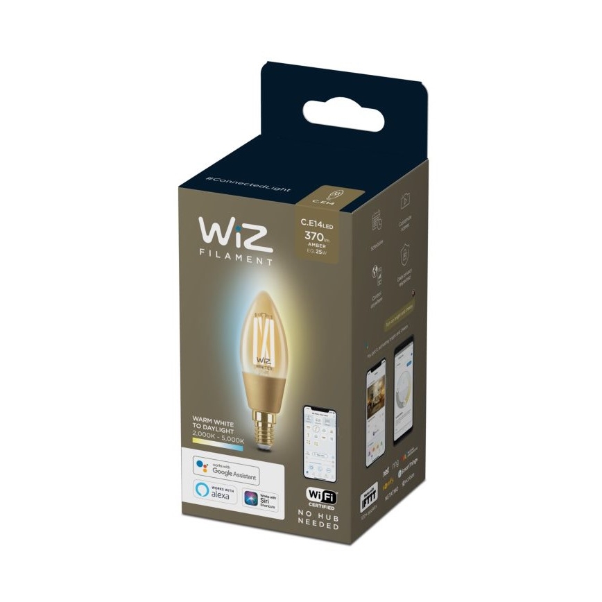 LED Ściemnialna żarówka VINTAGE FILAMENT C35 E14/4,9W/230V 2000-5000K CRI 90 Wi-Fi - WiZ