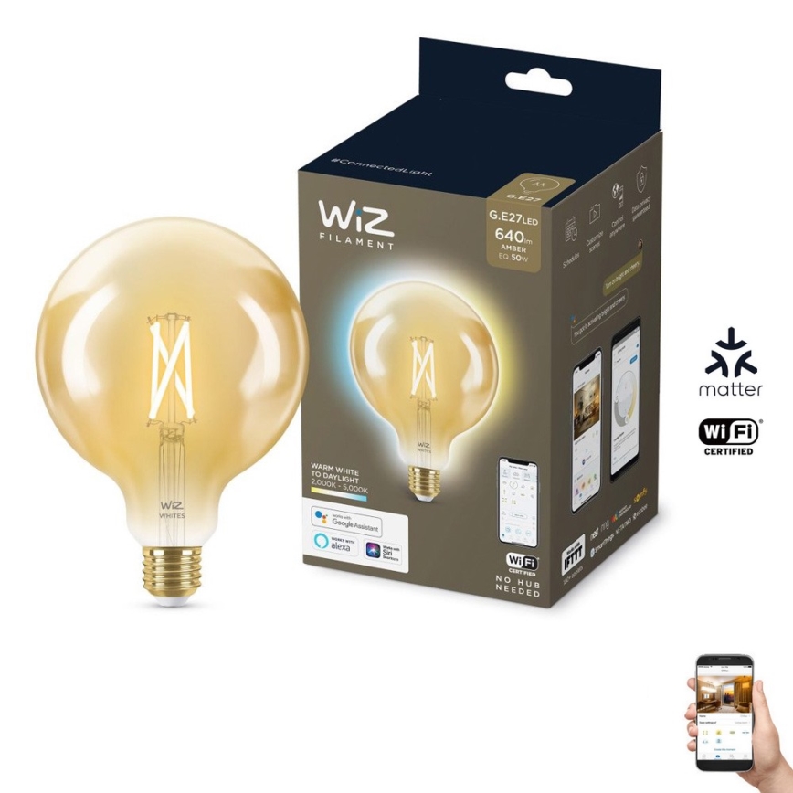 LED Ściemnialna żarówka VINTAGE FILAMENT G125 E27/6,7W/230V 2000-5000K CRI 90 Wi-Fi - WiZ