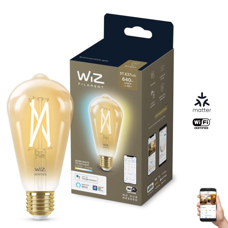 LED Ściemnialna żarówka VINTAGE FILAMENT ST64 E27/7W/230V 2000-5000K CRI 90 Wi-Fi - WiZ