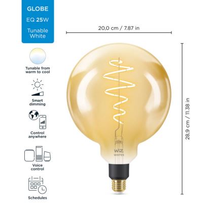 LED Ściemnialna żarówka VINTAGE FILAMENT G200 E27/6W/230V 2000-5000K CRI 90 Wi-Fi - WiZ