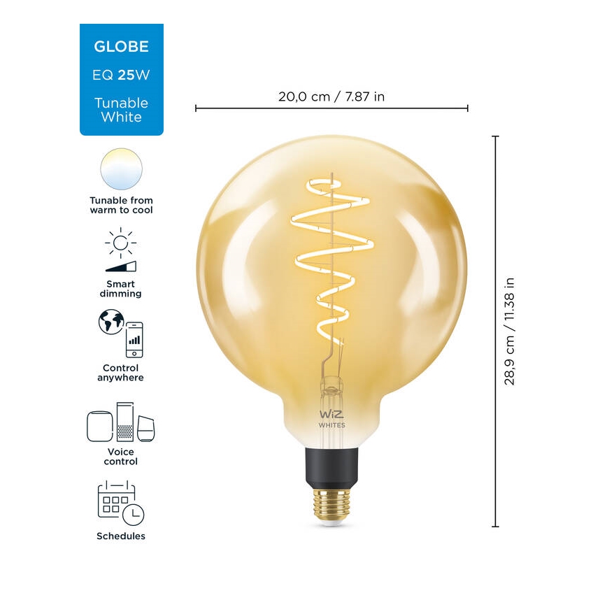 LED Ściemnialna żarówka VINTAGE FILAMENT G200 E27/6W/230V 2000-5000K CRI 90 Wi-Fi - WiZ
