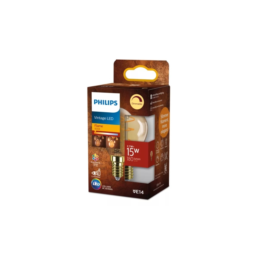 LED ściemnialna żarówka VINTAGE Philips P45 E14/2,7W/230V 1800K