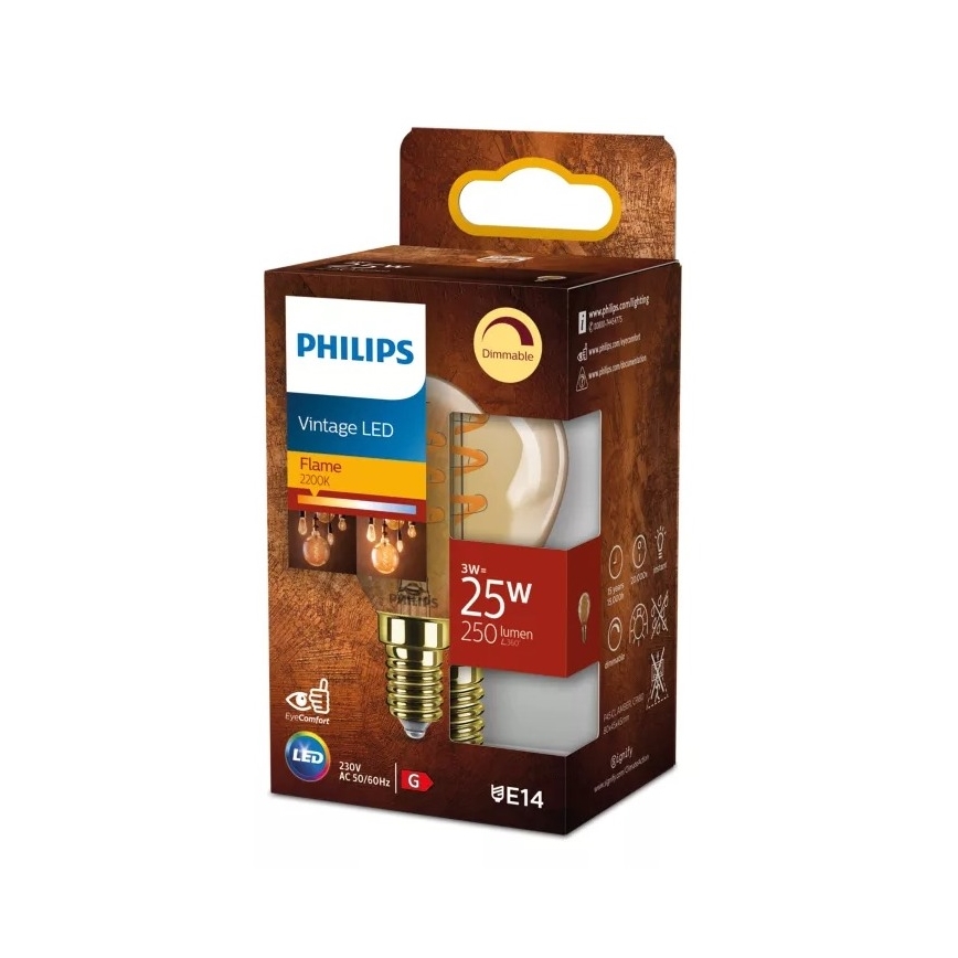LED ściemnialna żarówka VINTAGE Philips P45 E14/3W/230V 2200K
