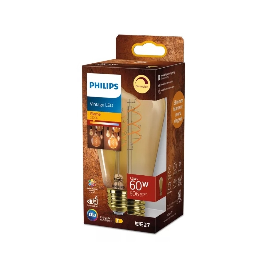 LED Ściemnialna żarówka VINTAGE Philips ST64 E27/7,3W/230V 2200K CRI 90