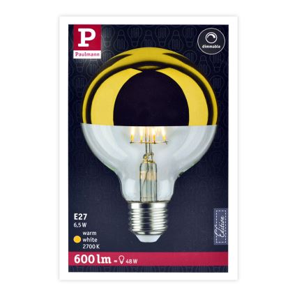 LED Ściemnialna żarówka z lustrzanym kulistym trzonkiem GLOBE G95 E27/6,5W/230V 2700K złota - Paulmann 28675