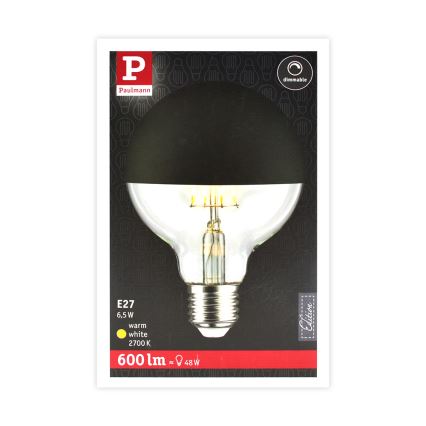 LED Ściemnialna żarówka z lustrzanym kulistym trzonkiem GLOBE G95 E27/6,5W/230V 2700K black - Paulmann 28676