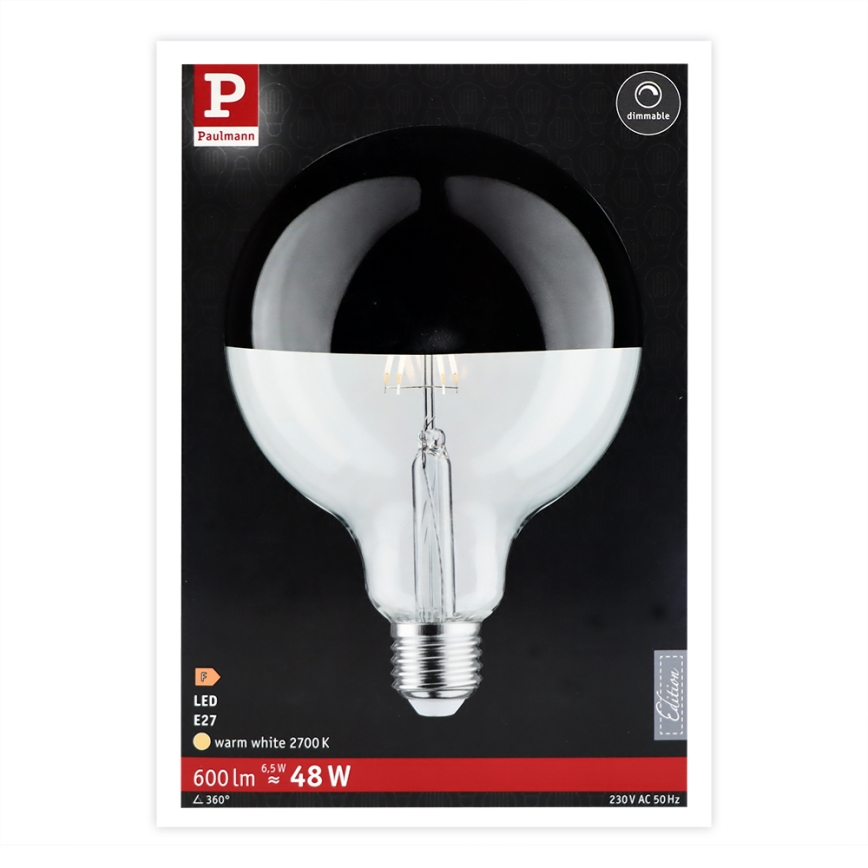 LED Ściemnialna żarówka z lustrzanym kulistym trzonkiem GLOBE E27/6,5W/230V 2700K - Paulmann 28680