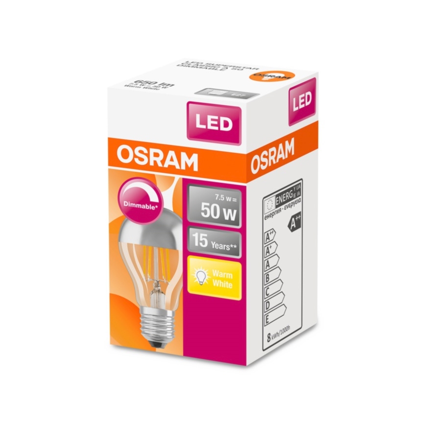 LED Ściemnialna żarówka z lustrzanym kulistym trzonkiem E27/7,5W/230V 2700K - Osram