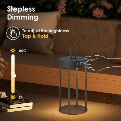 LED Ściemnialna zewnętrzna ładowalna dotykowa lampa stołowa GENTLE LED/1,5W/3,7V 3000 mAh IP44 czarna