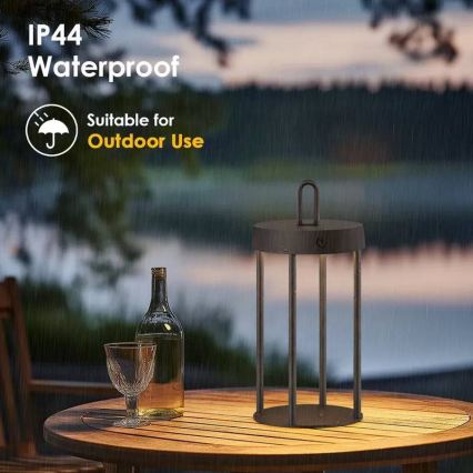 LED Ściemnialna zewnętrzna ładowalna dotykowa lampa stołowa GENTLE LED/1,5W/3,7V 3000 mAh IP44 czarna