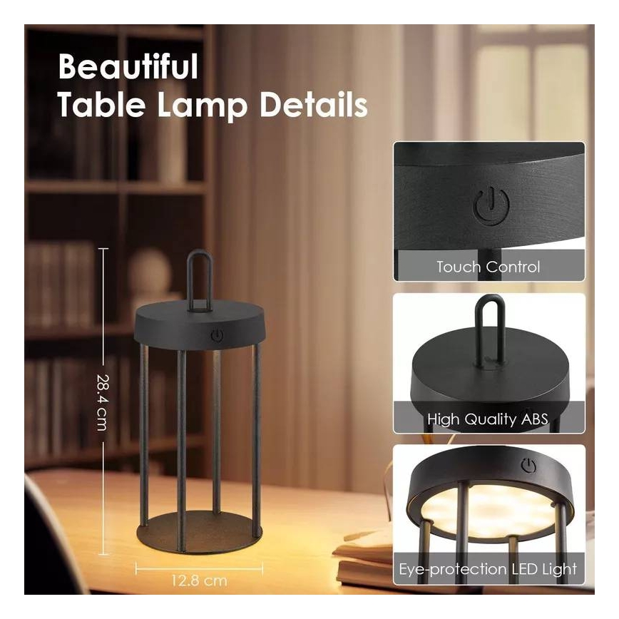 LED Ściemnialna zewnętrzna ładowalna dotykowa lampa stołowa GENTLE LED/1,5W/3,7V 3000 mAh IP44 czarna