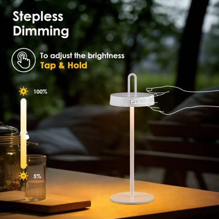 LED ściemnialna zewnętrzna ładowalna dotykowa lampa stołowa SHINE LED/1,5W/3,7V 3000 mAh IP44 biała