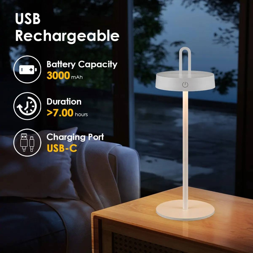 LED ściemnialna zewnętrzna ładowalna dotykowa lampa stołowa SHINE LED/1,5W/3,7V 3000 mAh IP44 biała