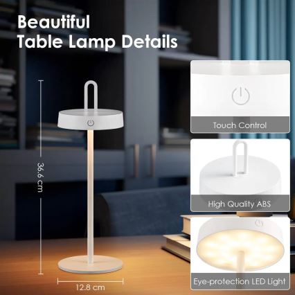 LED ściemnialna zewnętrzna ładowalna dotykowa lampa stołowa SHINE LED/1,5W/3,7V 3000 mAh IP44 biała
