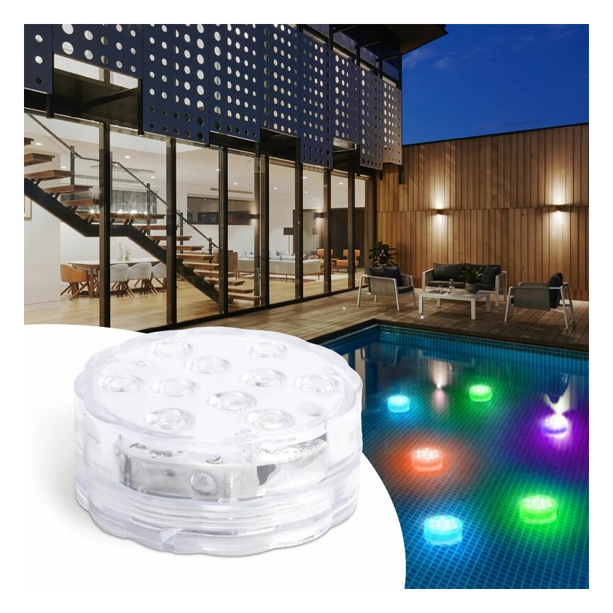 LED Ściemnialne oświetlenie basenu LED/3xAAA IP68 + pilot