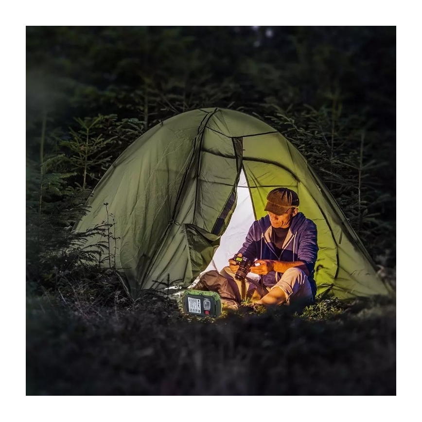 LED Ściemnialny akumulatorowy reflektor SAMSUNG CHIP + funkcja SOS LED/20W/3,7V/USB IP44 4000K 7200 mAh zielony