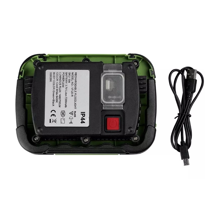 LED Ściemnialny akumulatorowy reflektor SAMSUNG CHIP + funkcja SOS LED/20W/3,7V/USB IP44 4000K 7200 mAh zielony