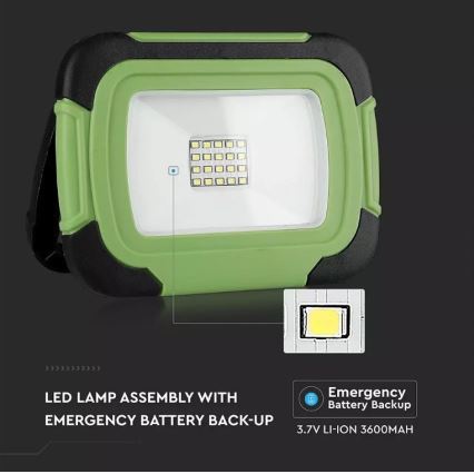 LED Ściemnialny akumulatorowy reflektor SAMSUNG CHIP + funkcja SOS LED/20W/3,7V/USB IP44 4000K 7200 mAh zielony