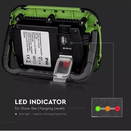 LED Ściemnialny akumulatorowy reflektor SAMSUNG CHIP + funkcja SOS LED/20W/3,7V/USB IP44 4000K 7200 mAh zielony