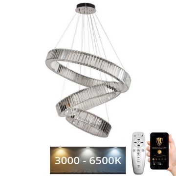 LED Ściemnialny kryształowy żyrandol na lince LED/115W/230V 3000-6500K chrom błyszczący + zdalne sterowanie