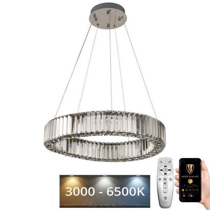 LED Ściemnialny kryształowy żyrandol na lince LED/40W/230V 3000-6500K chrom błyszczący + zdalne sterowanie