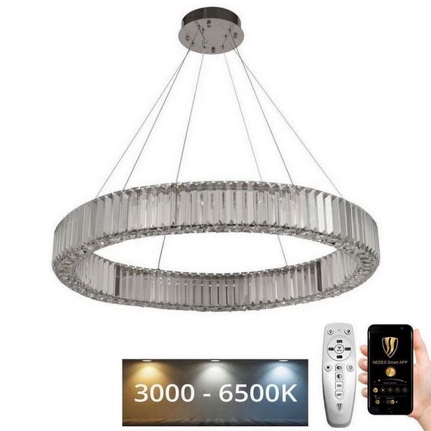 LED Ściemnialny kryształowy żyrandol na lince LED/50W/230V 3000-6500K chrom błyszczący + zdalne sterowanie