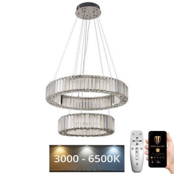 LED Ściemnialny kryształowy żyrandol na lince LED/65W/230V 3000-6500K chrom błyszczący + zdalne sterowanie