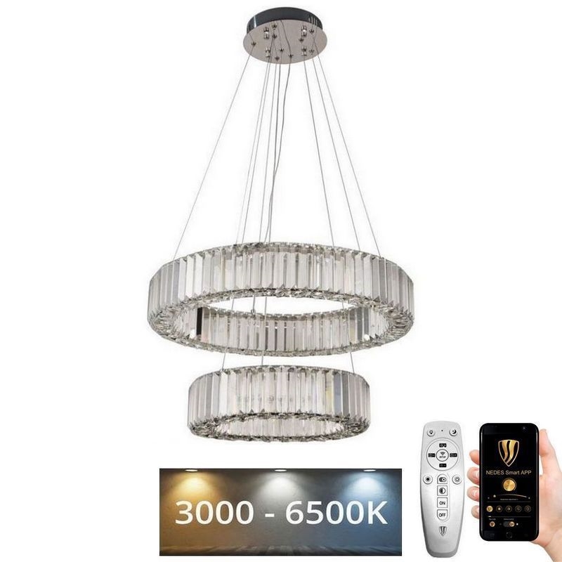 LED Ściemnialny kryształowy żyrandol na lince LED/65W/230V 3000-6500K chrom błyszczący + zdalne sterowanie