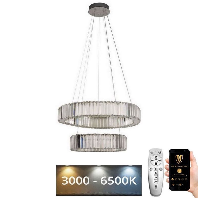 LED Ściemnialny kryształowy żyrandol na lince LED/65W/230V 3000-6500K chrom błyszczący + zdalne sterowanie