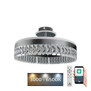 LED Ściemnialny kryształowy żyrandol natynkowy LED/75W/230V 3000-6500K matowy chrom + zdalne sterowanie