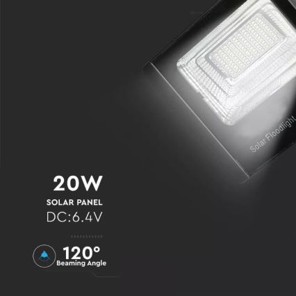 LED Ściemnialny naświetlacz solarny LED/20W/6,4V 4000K IP65 10000 mAh + zdalne sterowanie