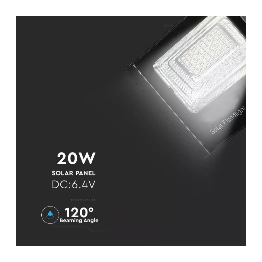 LED Ściemnialny naświetlacz solarny LED/20W/6,4V 4000K IP65 10000 mAh + zdalne sterowanie