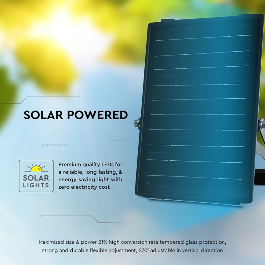 LED Ściemnialny naświetlacz solarny z czujnikiem LED/10W/3,7V 4000/6000K IP65 + zdalne sterowanie