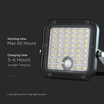 LED Ściemnialny naświetlacz solarny z czujnikiem LED/10W/3,7V 4000/6000K IP65 + zdalne sterowanie