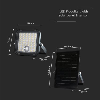 LED Ściemnialny naświetlacz solarny z czujnikiem LED/10W/3,7V 4000/6000K IP65 + zdalne sterowanie