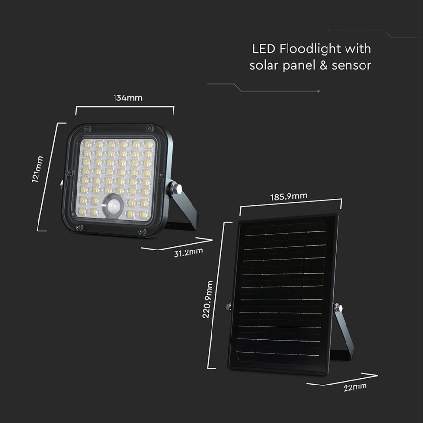LED Ściemnialny naświetlacz solarny z czujnikiem LED/10W/3,7V 4000/6000K IP65 + zdalne sterowanie