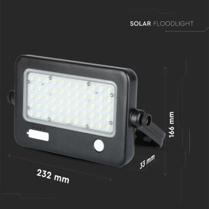 LED Ściemnialny naświetlacz solarny z czujnikiem LED/10W/3,7V 4000K IP65 + port USB