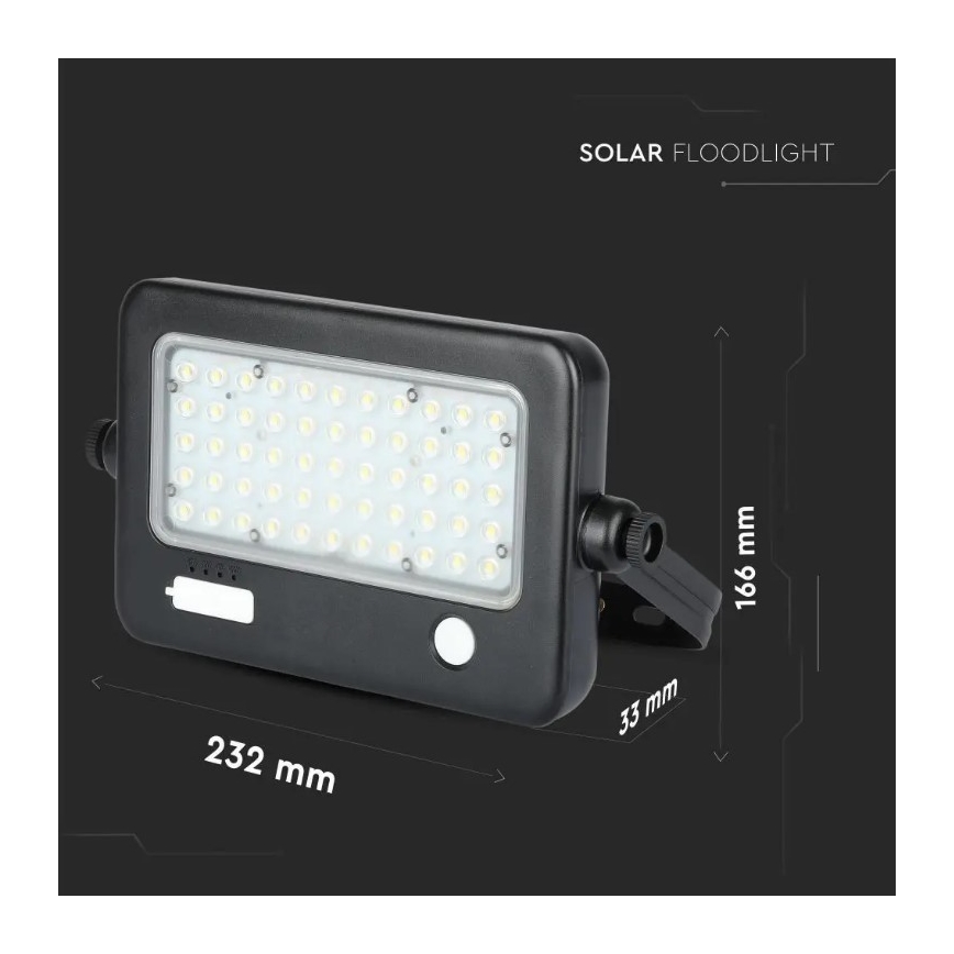 LED Ściemnialny naświetlacz solarny z czujnikiem LED/10W/3,7V 4000K IP65 + port USB