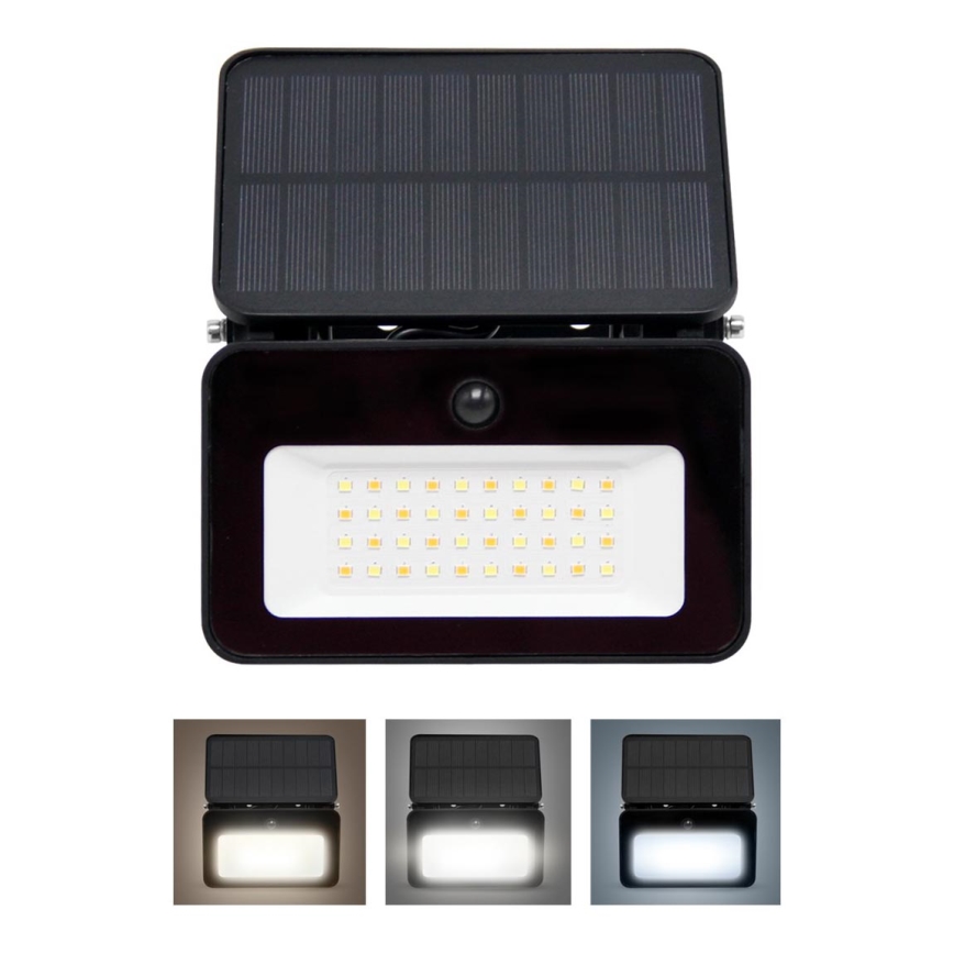 LED Ściemnialny naświetlacz solarny z czujnikiem ruchu i zmierzchu LED/6W/3,7V 2200 mAh 3000/4000/6500K IP65