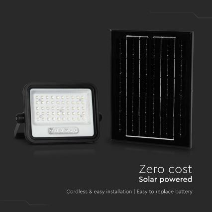 Ściemnialny solarny reflektor LED/100W/3,2V 2000-8000K IP65 5000 mAh czarny + pilot zdalnego sterowania